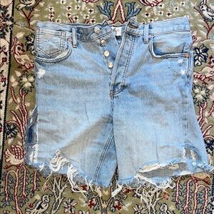 Free People Light Blue Distressed Jean Shorts
